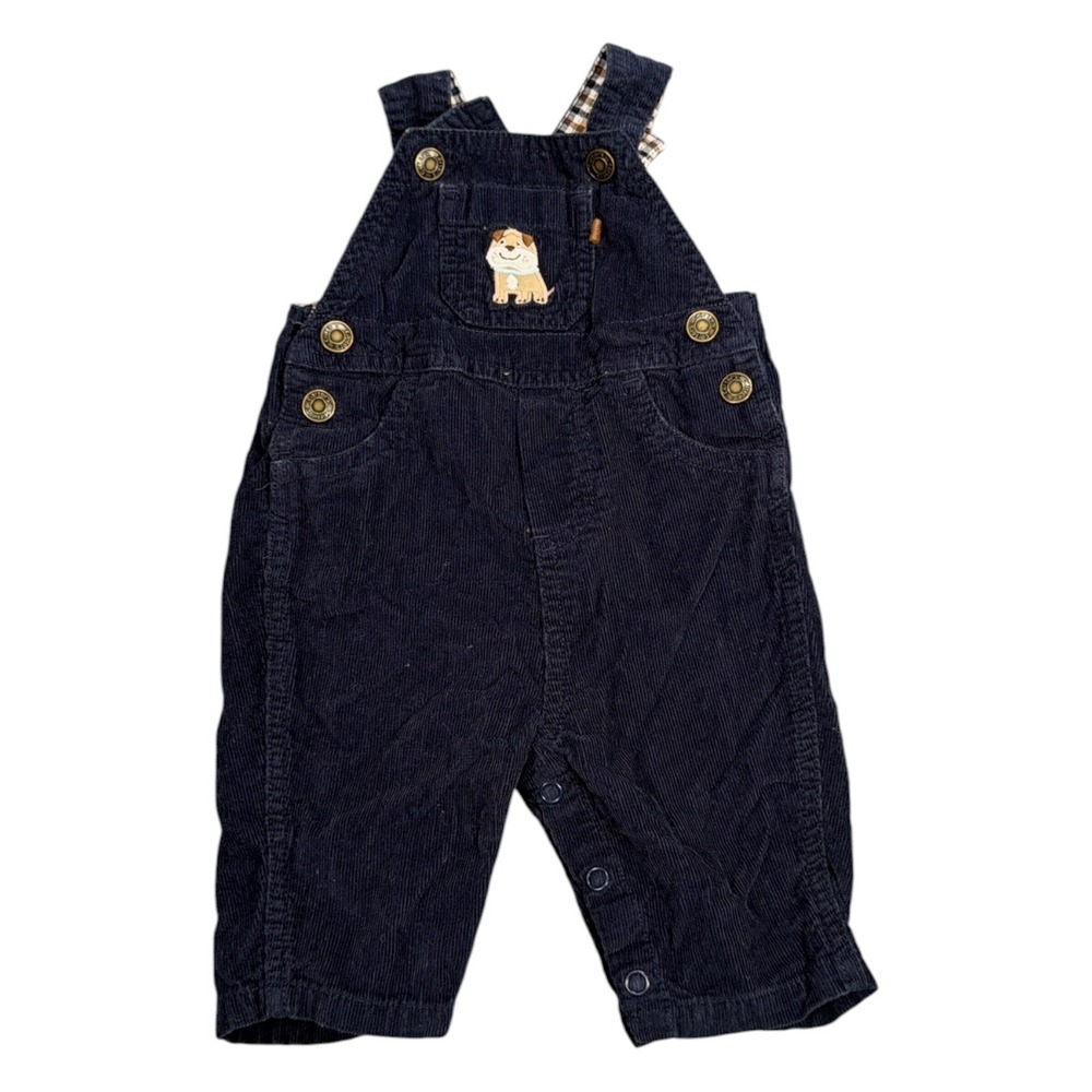 Carters Baby Boys Navy Blue Corduroy Bulldog Overalls 3 Months‎ Gingham Lining
